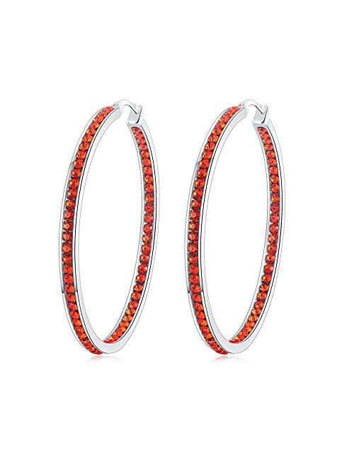 CiNily Mult-Colors Crystal Stainless Steel Hoop Earring for Women Hypoallergenic Jewelry for Sensitive Ears Large Big Hoop Earrings 2"