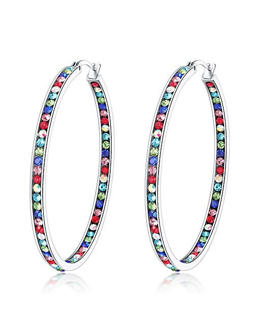 CiNily Mult-Colors Crystal Stainless Steel Hoop Earring for Women Hypoallergenic Jewelry for Sensitive Ears Large Big Hoop Earrings 2"