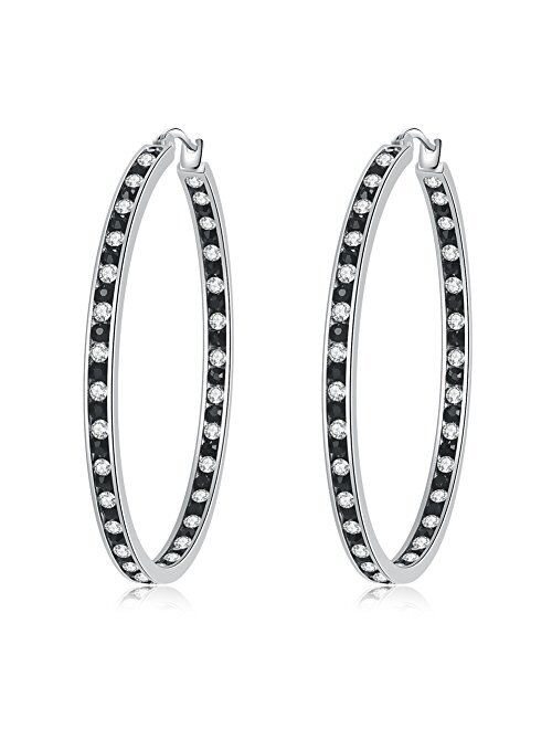 CiNily Mult-Colors Crystal Stainless Steel Hoop Earring for Women Hypoallergenic Jewelry for Sensitive Ears Large Big Hoop Earrings 2"