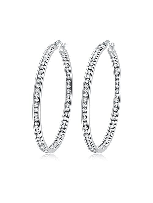 CiNily Mult-Colors Crystal Stainless Steel Hoop Earring for Women Hypoallergenic Jewelry for Sensitive Ears Large Big Hoop Earrings 2"