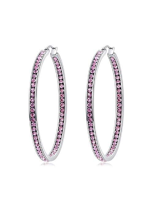 CiNily Mult-Colors Crystal Stainless Steel Hoop Earring for Women Hypoallergenic Jewelry for Sensitive Ears Large Big Hoop Earrings 2"