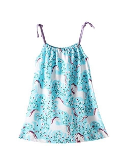 HILEELANG Little Girls Cotton Dress Sleeveless Casual Summer Sundress Flower Printed Jumper Skirt