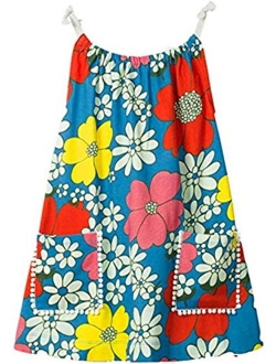 HILEELANG Little Girls Cotton Dress Sleeveless Casual Summer Sundress Flower Printed Jumper Skirt