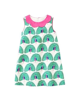 HILEELANG Little Girls Cotton Dress Sleeveless Casual Summer Sundress Flower Printed Jumper Skirt