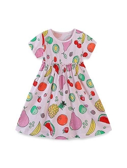 HILEELANG Little Girls Cotton Dress Sleeveless Casual Summer Sundress Flower Printed Jumper Skirt