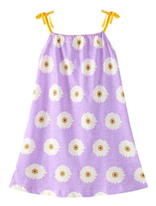 HILEELANG Little Girls Cotton Dress Sleeveless Casual Summer Sundress Flower Printed Jumper Skirt