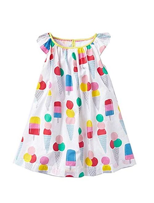 HILEELANG Little Girls Cotton Dress Sleeveless Casual Summer Sundress Flower Printed Jumper Skirt