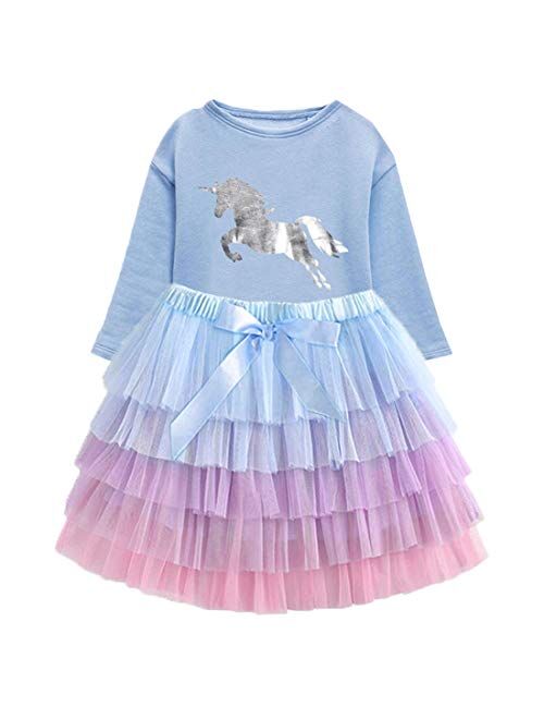 VIKITA Toddler Flower Girl Dress Winter Long Sleeve Tutu Party Dresses for Girls 3-7 Years