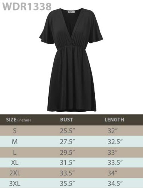 Lock and Love Women's Airy Short Sleeve Kimono Style Deep V Neck Dress Top S-3XL Plus Size-Made in U.S.A.