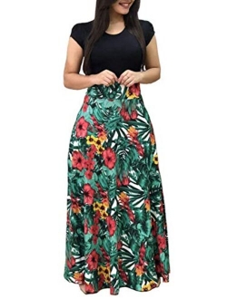 Aublary Womens Long Sleeve Maxi Dress Round Neck Floral Print Casual Tunic Long Maxi Dress