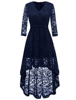 DRESSTELLS Women's Vintage Floral Lace 3/4 Sleeves Dress Hi-Lo Cocktail Party Swing Dress