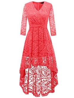 DRESSTELLS Women's Vintage Floral Lace 3/4 Sleeves Dress Hi-Lo Cocktail Party Swing Dress