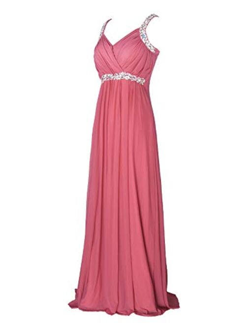 conail Coco Women Ruched Waist Rhinestone Casual Formal Long Wedding Bridesmaid Dress 6002