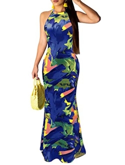 Womens Mermaid Long Maxi Dress - Off The Shoulder Triple Color Block Bodycon Dress