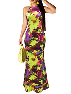 Womens Mermaid Long Maxi Dress - Off The Shoulder Triple Color Block Bodycon Dress