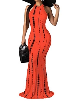 Womens Mermaid Long Maxi Dress - Off The Shoulder Triple Color Block Bodycon Dress