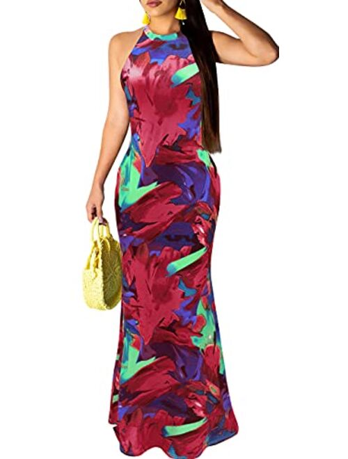 Womens Mermaid Long Maxi Dress - Off The Shoulder Triple Color Block Bodycon Dress