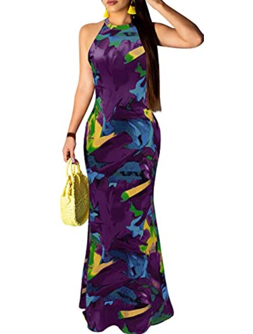 Womens Mermaid Long Maxi Dress - Off The Shoulder Triple Color Block Bodycon Dress