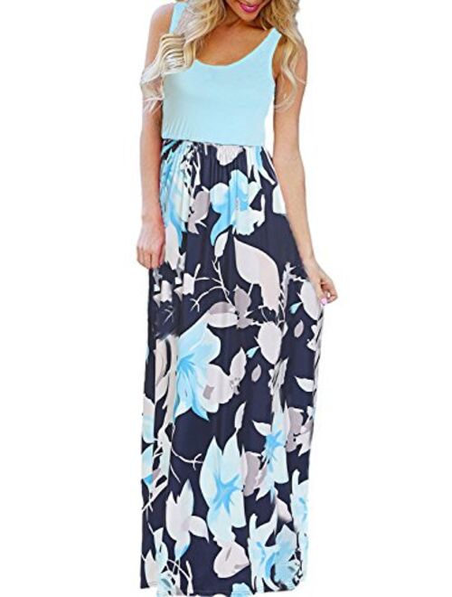 Bluetime Women's Summer Boho Sleeveless Floral Print Tank Long Maxi Dress (S-3XL)