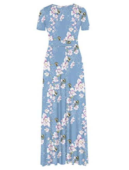 HWOKEFEIYU Women Short Sleeve Loose Plain Casual Long Maxi Dress