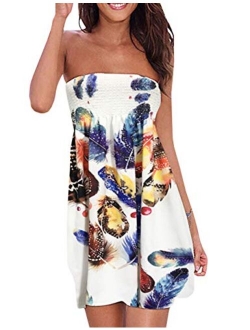 SEMATOMALA Women's Summer Dress Strapless Floral Print Bohemian Casual Beach Dress Cover Ups for Swimwear Women