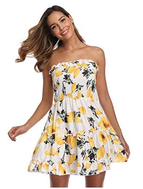 SEMATOMALA Women's Summer Dress Strapless Floral Print Bohemian Casual Beach Dress Cover Ups for Swimwear Women