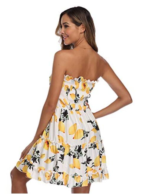 SEMATOMALA Women's Summer Dress Strapless Floral Print Bohemian Casual Beach Dress Cover Ups for Swimwear Women