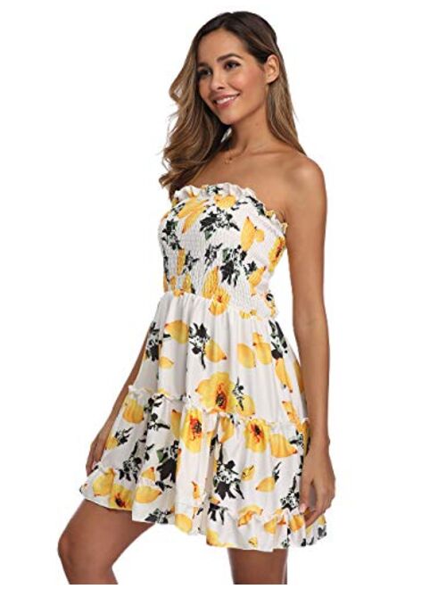 SEMATOMALA Women's Summer Dress Strapless Floral Print Bohemian Casual Beach Dress Cover Ups for Swimwear Women