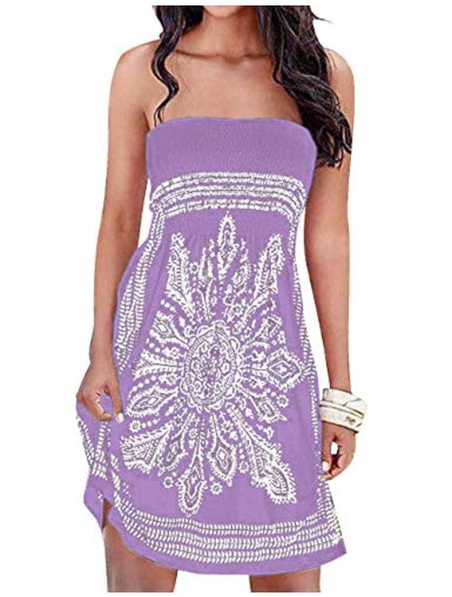 SEMATOMALA Women's Summer Dress Strapless Floral Print Bohemian Casual Beach Dress Cover Ups for Swimwear Women