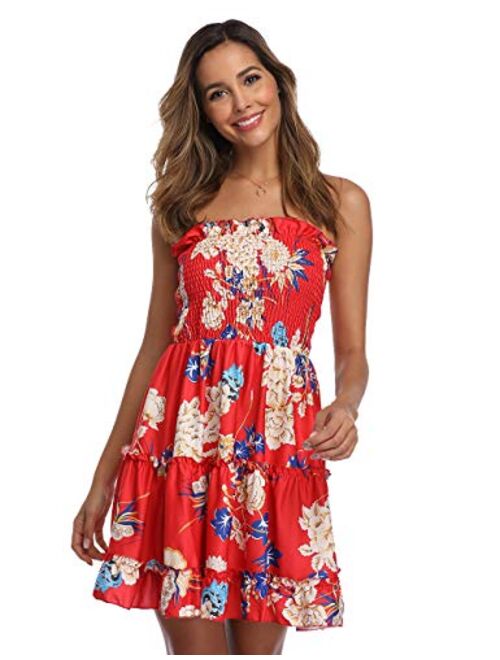 SEMATOMALA Women's Summer Dress Strapless Floral Print Bohemian Casual Beach Dress Cover Ups for Swimwear Women