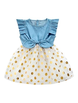 Girls Dress, Princess Dresses Sleeveless Denim Tops Floral Tutu Skirts