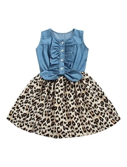 Girls Dress, Princess Dresses Sleeveless Denim Tops Floral Tutu Skirts