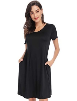 CakCton Women's Summer Dress Casual T-Shirt Loose Swing Dress with Pockets Knee Length