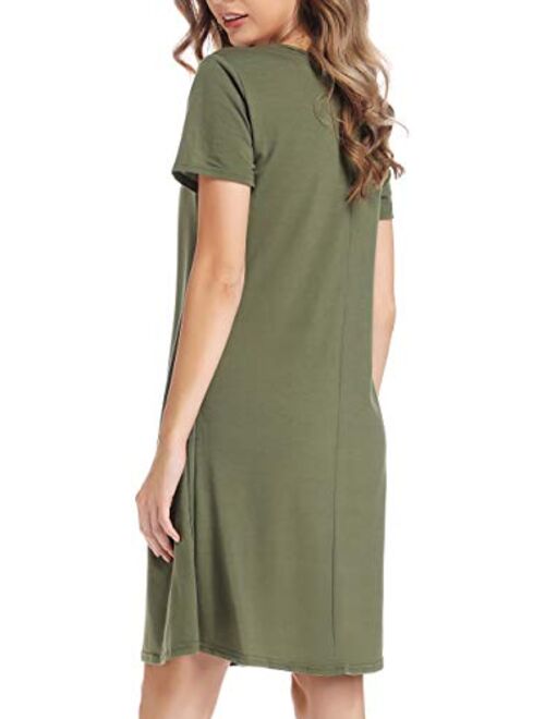 CakCton Women's Summer Dress Casual T-Shirt Loose Swing Dress with Pockets Knee Length