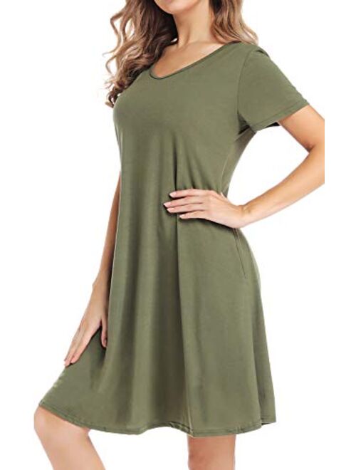 CakCton Women's Summer Dress Casual T-Shirt Loose Swing Dress with Pockets Knee Length