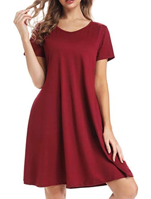 CakCton Women's Summer Dress Casual T-Shirt Loose Swing Dress with Pockets Knee Length