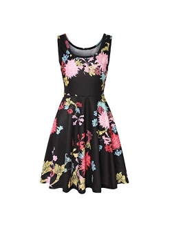 SANCABA Sleeveless Midi Dress Tank A-Line Dress Casual Floral Printed Beach Flowy Sundress