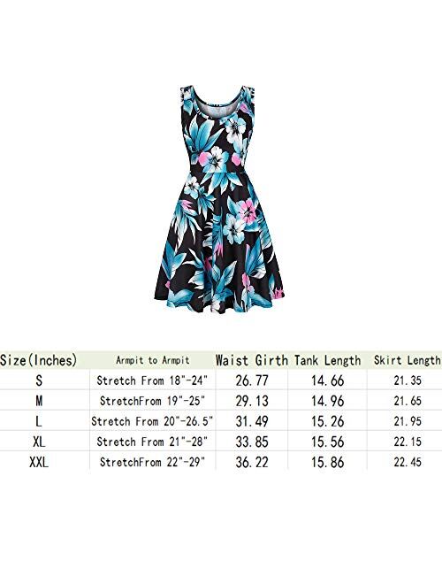 SANCABA Sleeveless Midi Dress Tank A-Line Dress Casual Floral Printed Beach Flowy Sundress