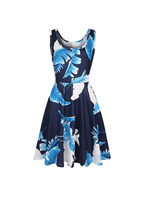 SANCABA Sleeveless Midi Dress Tank A-Line Dress Casual Floral Printed Beach Flowy Sundress