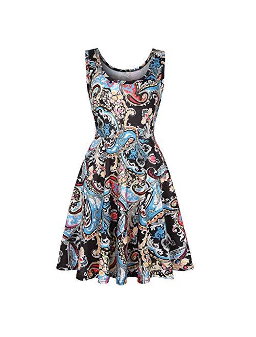 SANCABA Sleeveless Midi Dress Tank A-Line Dress Casual Floral Printed Beach Flowy Sundress