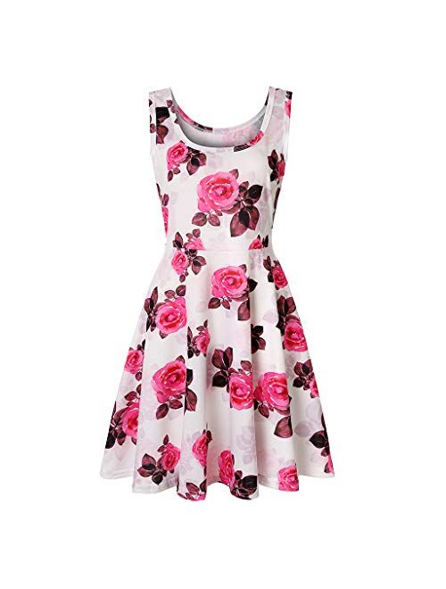 SANCABA Sleeveless Midi Dress Tank A-Line Dress Casual Floral Printed Beach Flowy Sundress