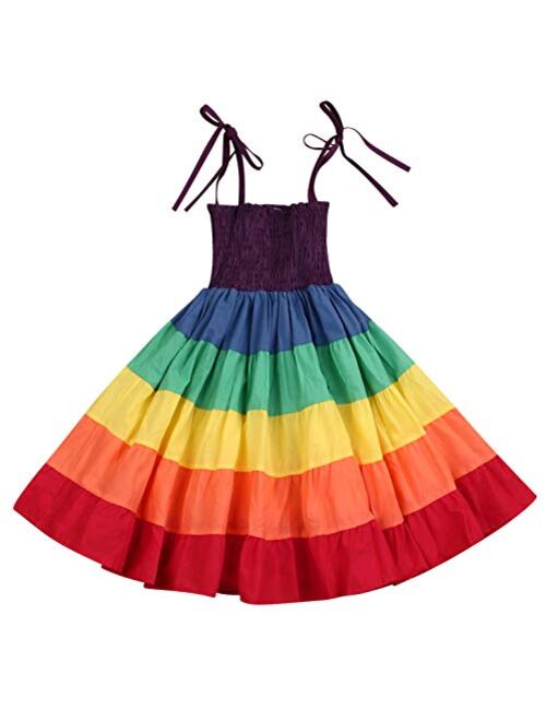 Baby Girls Rainbow Dress Toddler Princess Sleeveless Halter Beach Tutu Sundress