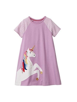 HILEELANG Little Girl Trends Spring Summer Casual Cotton Applique Tunic Dress Shirt