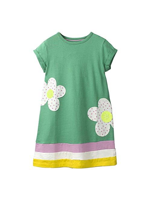 HILEELANG Little Girl Trends Spring Summer Casual Cotton Applique Tunic Dress Shirt