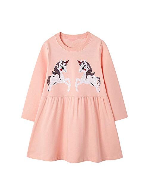 HILEELANG Little Girl Trends Spring Summer Casual Cotton Applique Tunic Dress Shirt