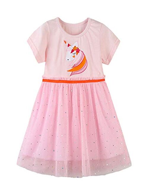 HILEELANG Little Girl Trends Spring Summer Casual Cotton Applique Tunic Dress Shirt