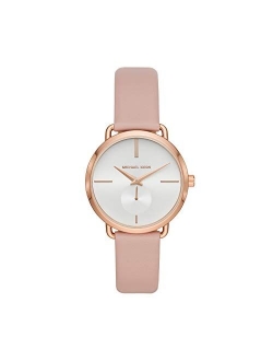 Women's Stainless Steel Quartz Watch with Leather Strap