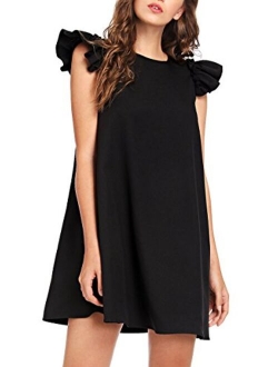 Women's Ruffle Trim Sleeve Summer Beach A Line Loose Swing Dress