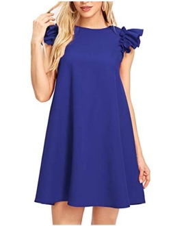 Women's Ruffle Trim Sleeve Summer Beach A Line Loose Swing Dress