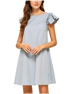 Women's Ruffle Trim Sleeve Summer Beach A Line Loose Swing Dress